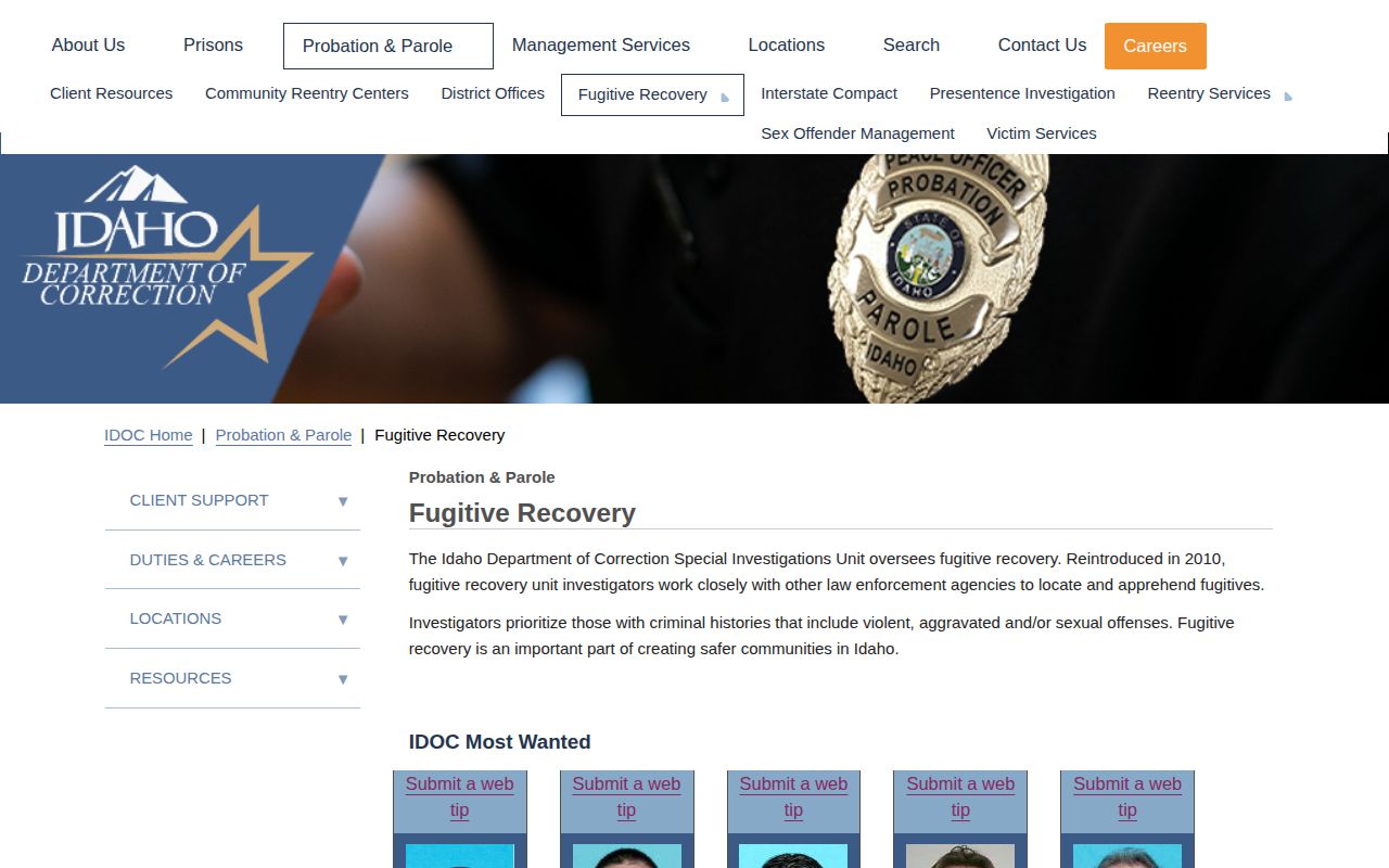 Ada County state-supervision wanted record resource